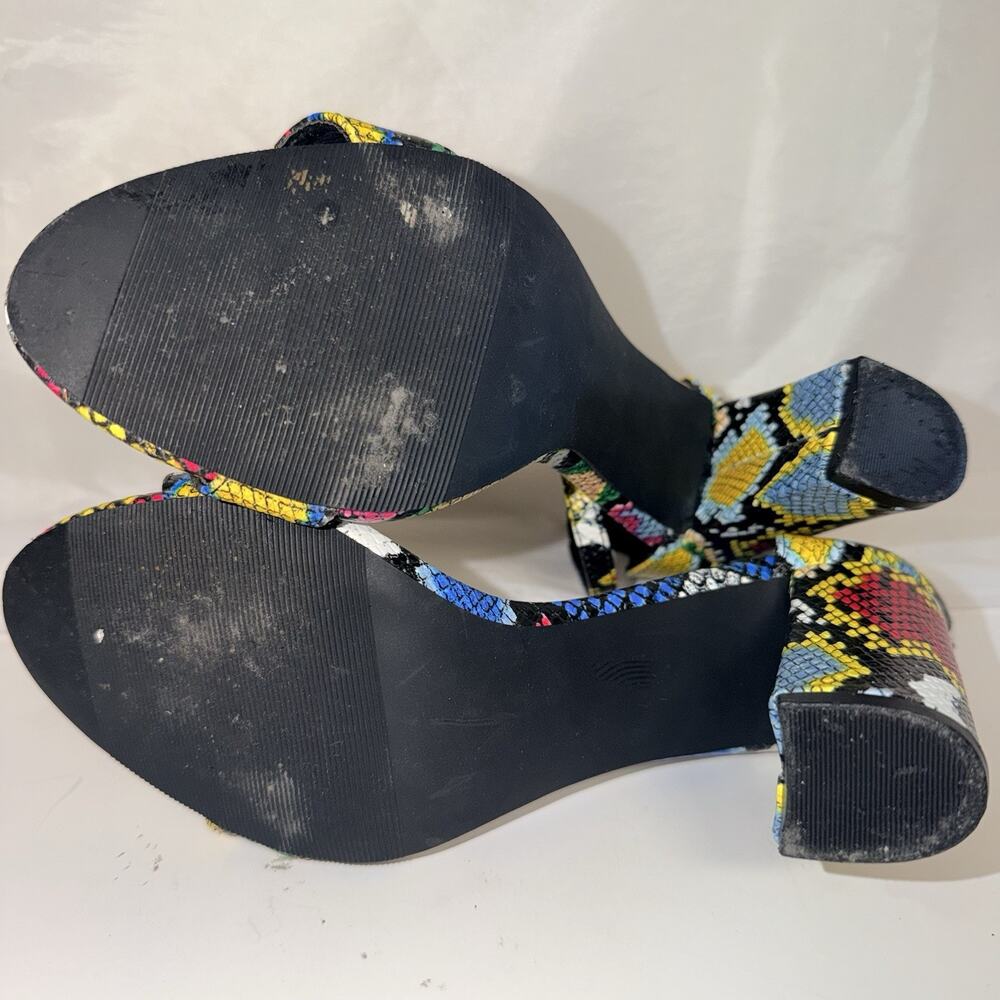 Madden Girl Beella Multi Color Snakeskin Block Heel Ankle Strap Sandals - Picture 9 of 9
